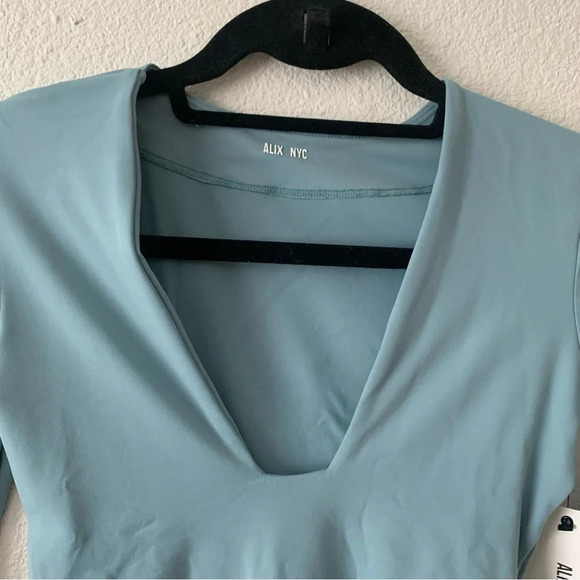 ALIX NYC Jules Body Deep V-Neck Long Sleeve Bodysuit Thong Blue Small NWT $195. - Picture 3 of 10